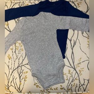 Gray & Navy Long Sleeve Baby Onesie
